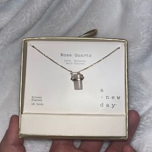 a new day Pink Rose Quartz Pendant Necklace with Silver-Plated Chain